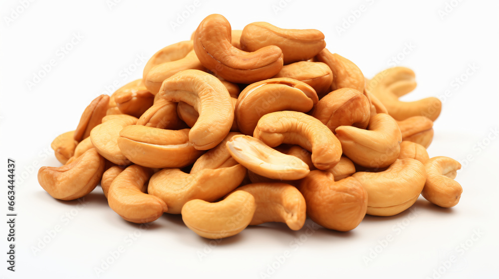 Close up Pile of Roasted cashew nuts isolated on white background. Close up Pile of Roasted cashew nuts isolated on white background.