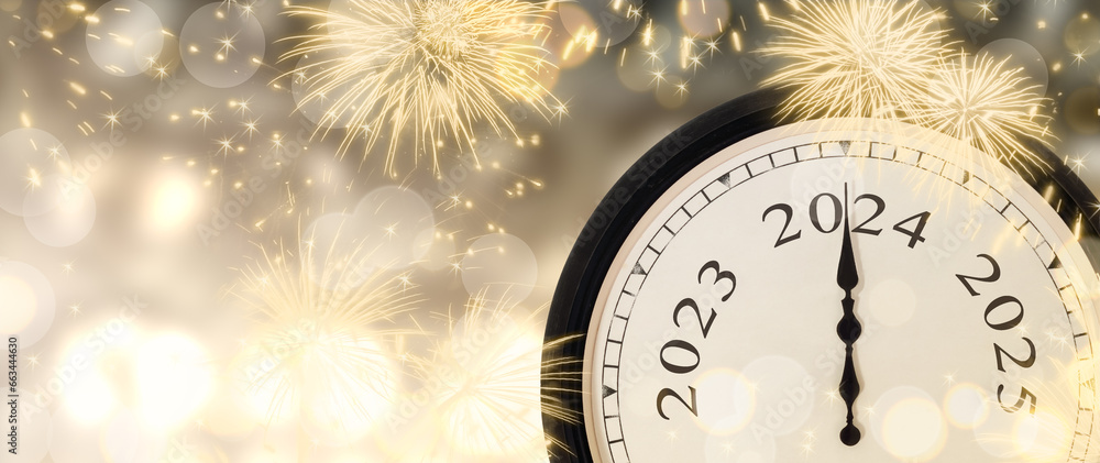 New Years Eve Clock 2024. - obrazy, fototapety, plakaty 