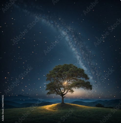 Illustration of a night sky filled with sparkling stars