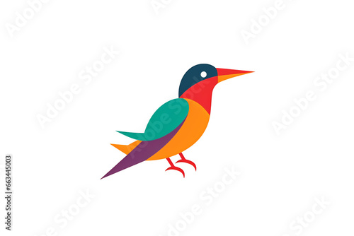 Polygonal illustration of bird. A minimalist colored logo made of lines featuring the silhouette of a geometric bird. Simple triangular shapes and lines