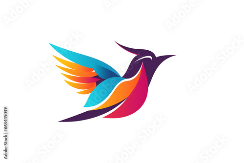 Polygonal illustration of bird. A minimalist colored logo made of lines featuring the silhouette of a geometric bird. Simple triangular shapes and lines