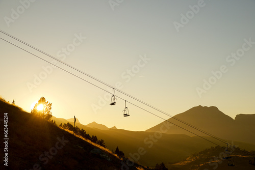 Silhouette of a chairlift in Candanchu, Pyrenees. photo