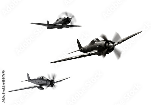 Foto Classic black and white WWII aplaines, aircraft, planes, in flight
