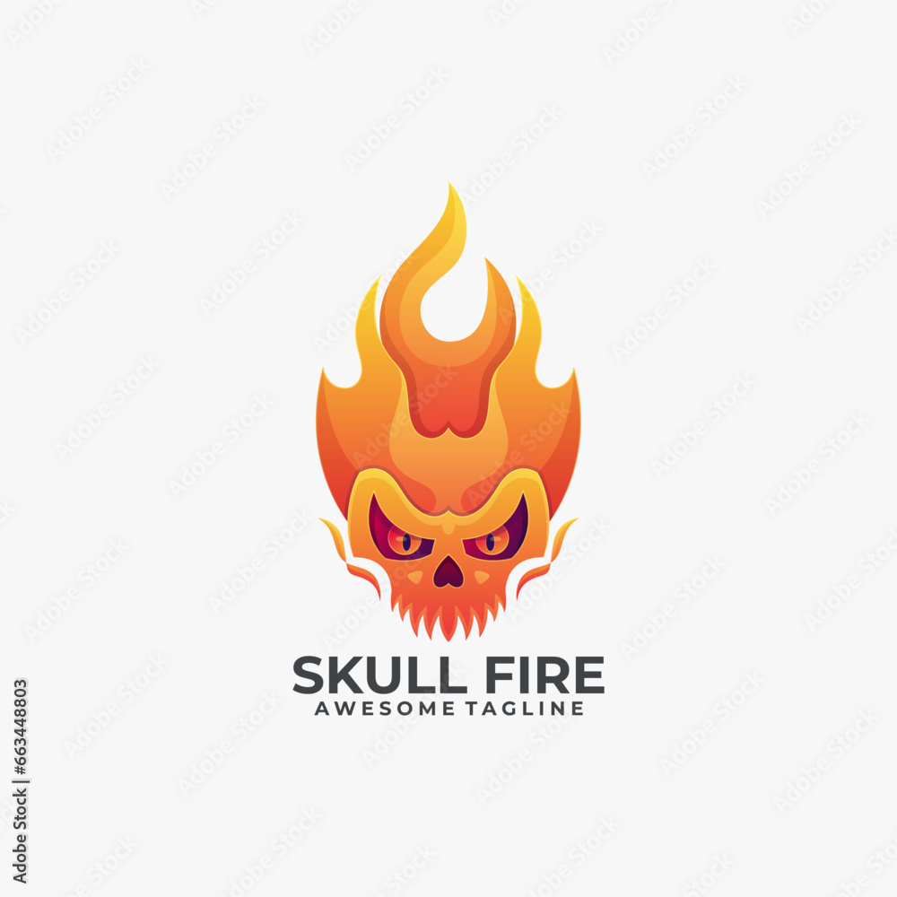 Skull fire mascot logo design modern color Skull fire mascot logo design modern color