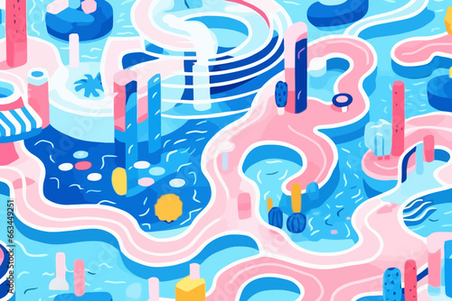 Swimming pools quirky doodle pattern, wallpaper, background, cartoon, vector, whimsical Illustration