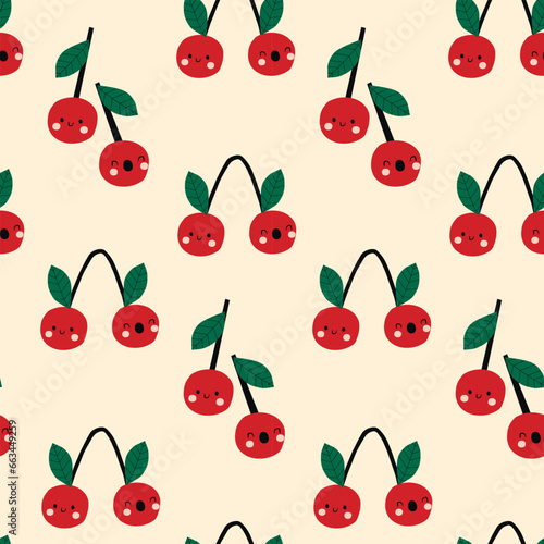 Pattern with cherries . Bright summer backgrounds in red and green colors. Great for wallpaper, backgrounds, packaging, fabric, scrapbook