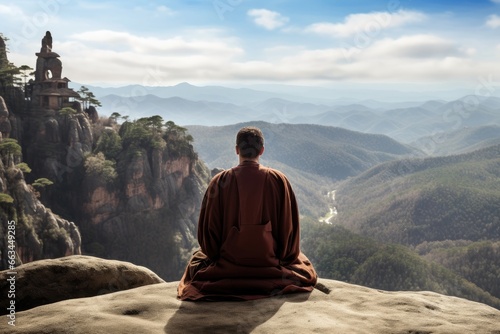Monk Meditating at Paro Taktsang Summit photo