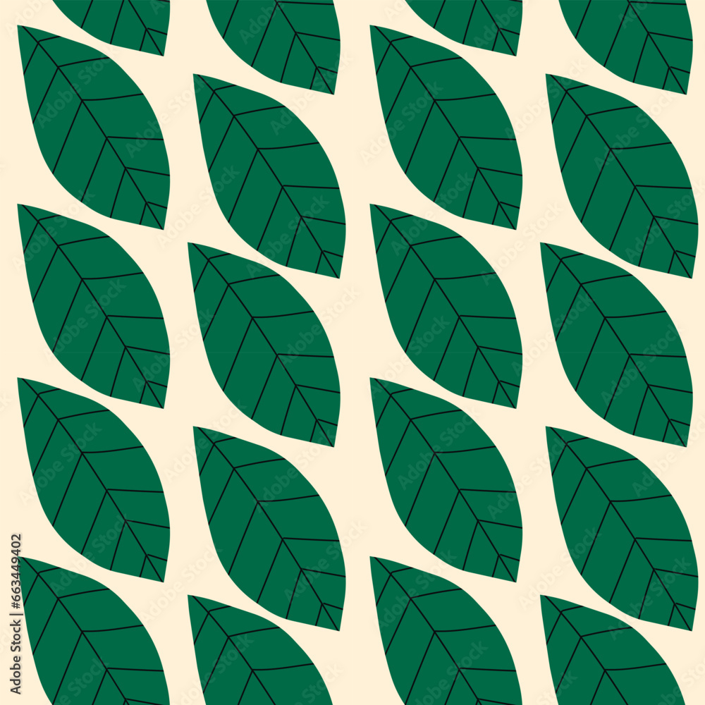 seamless vector pattern with foliage in green and beige.