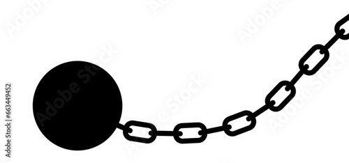 Cartoon deadline icon. Or slave iron, prisoner, problems, convict, freedom, debt, addiction liberty, liberation, slavery or bad habits concept. Chain and ball Chained, shackle. Prison ball and bracket