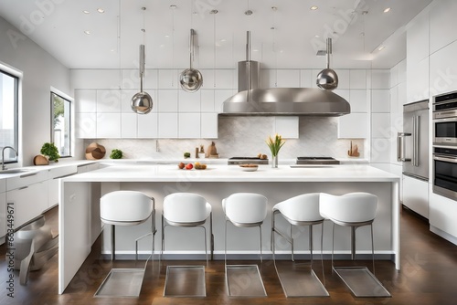 Wallpaper Mural : Modern kitchen with sleek white cabinets, stainless steel appliances, and a minimalist island. Torontodigital.ca