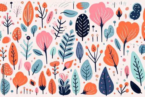 Nature backgrounds quirky doodle pattern, wallpaper, background, cartoon, vector, whimsical Illustration