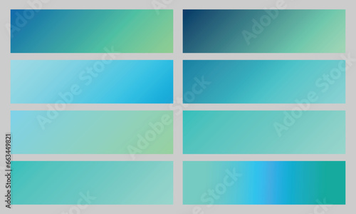 Gradient Color Set blue. Elegant blue color gradient set collection. Vector set of blue metallic gradients. Blue gradient set on black background. Swatches collection