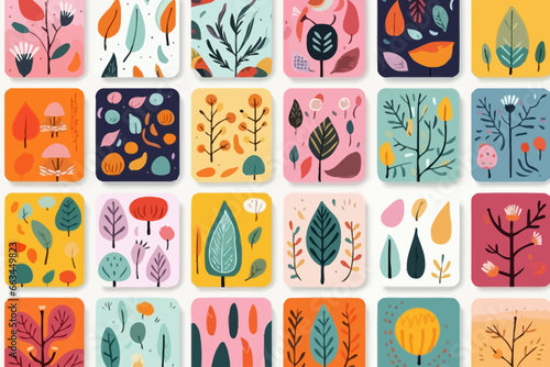 Nature backgrounds quirky doodle pattern, wallpaper, background, cartoon, vector, whimsical Illustration