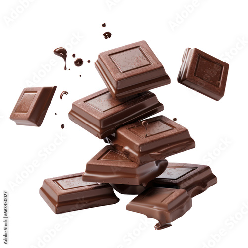 Chocolate pieces isolated on white transparent background, PNG