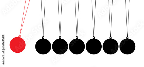 Newton's cradle, pendulum with swinging spheres or ball. Business, leadership, teamwork or communication concept. Hanging balancing balls of newtons cradle science. Balance, Hypnosis, newtons cradle. 