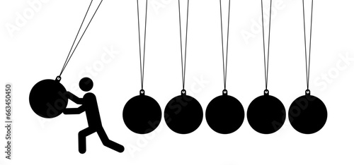 Newton's cradle, pendulum with swinging spheres or ball. Business, leadership, teamwork or communication concept. Hanging balancing balls of newtons cradle science. Balance, Hypnosis, newtons cradle. 