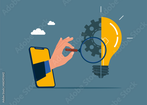 Content creation, creativity, writing, blogging, copywriting. Imagination vision analysis. Flat vector illustration.