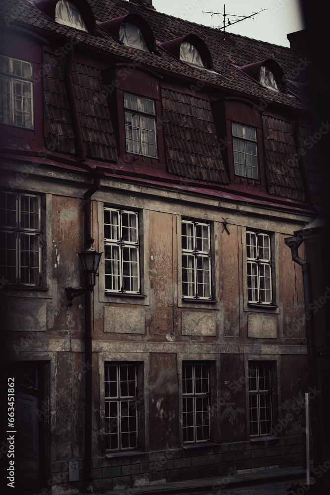 Beautiful moody street buildings and findings in Tallinn Old Town.