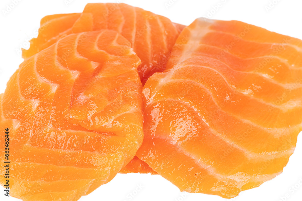 Slices of red fish close-up on a white background. Slices of red fish close-up on a white background.