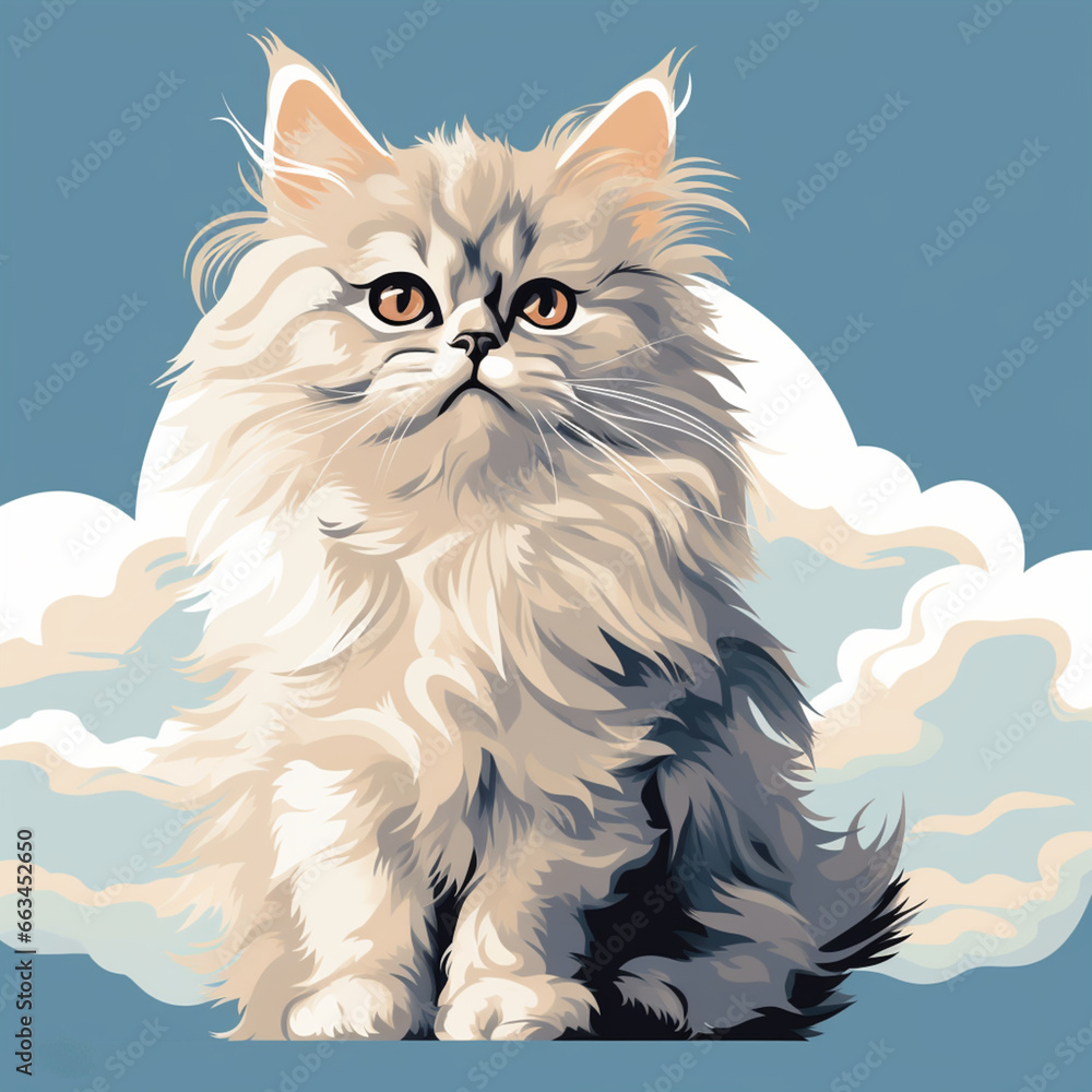 very cute and fluffy cat in cartoon style