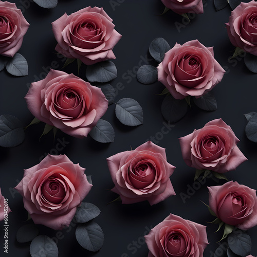 Pink roses on a gray stone background. ai generative © Big