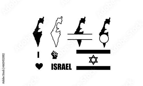 I stand with Israel map flag love heart hand black vector digital file illustration Israel outline map