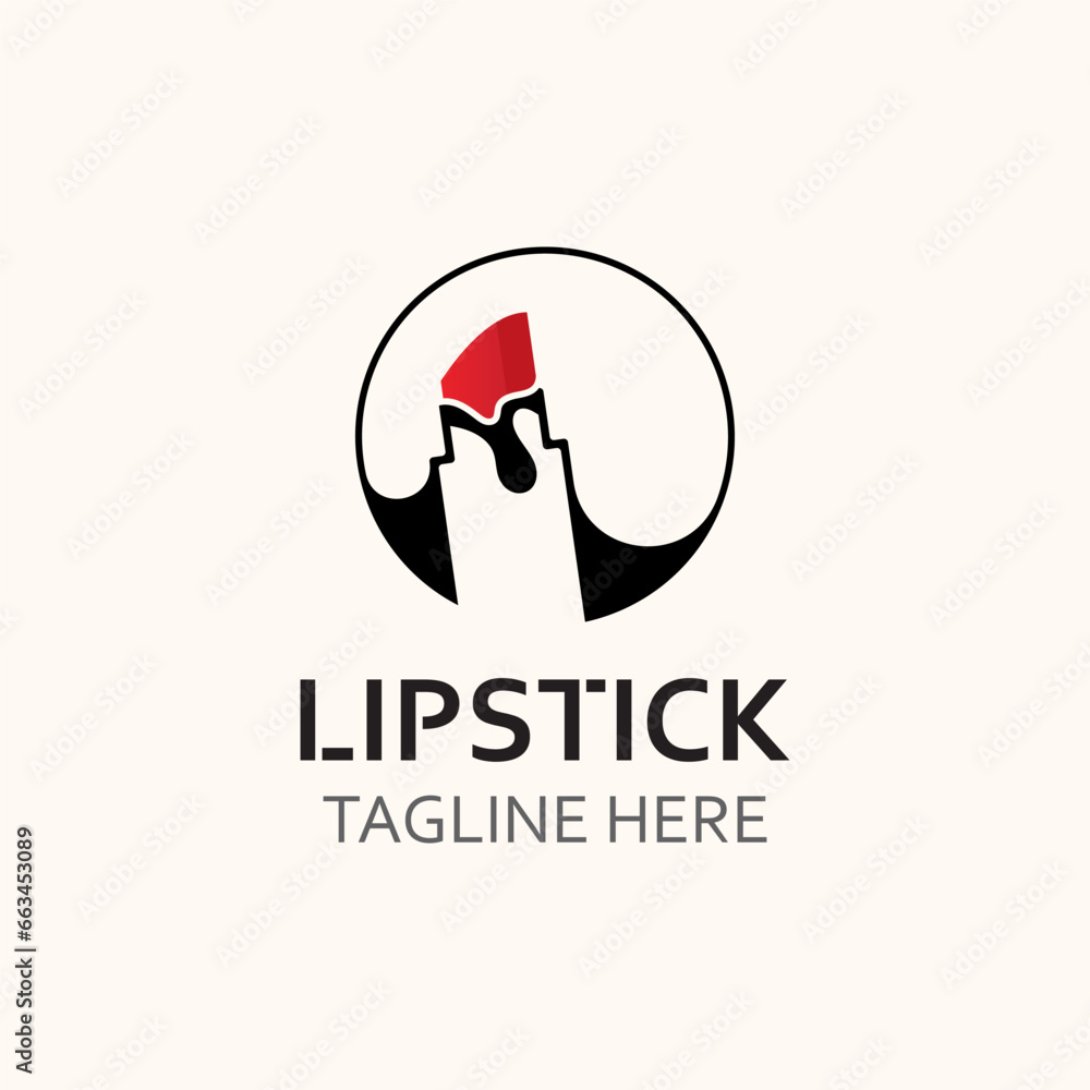 Obraz premium Lipstick logo design for makeup fashion shop and beauty vector cosmetic design template