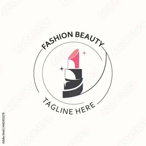 Lipstick logo design for makeup fashion shop and beauty vector cosmetic design template