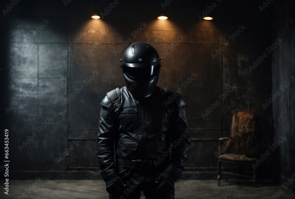 Man in helmet, creepy Halloween horror concept Man in helmet, creepy Halloween horror concept