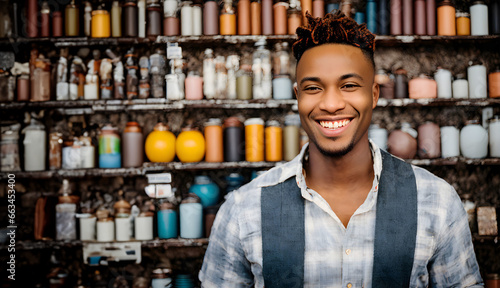 Black male smiling in a shop - Generative AI