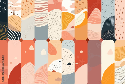 Neutral color palettes quirky doodle pattern, wallpaper, background, cartoon, vector, whimsical Illustration