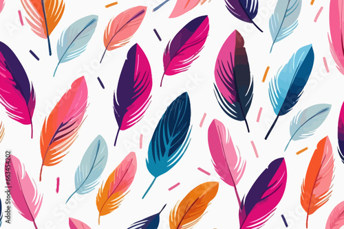 Feathers quirky doodle pattern  wallpaper  background  cartoon  vector  whimsical Illustration