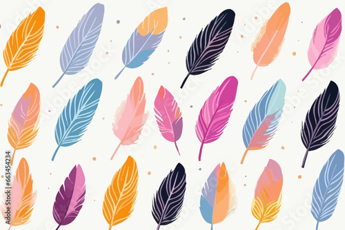Feathers quirky doodle pattern, wallpaper, background, cartoon, vector, whimsical Illustration