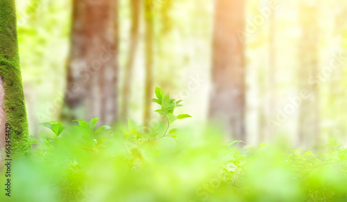 Beautiful green forest in the morning, soft focus, nature background