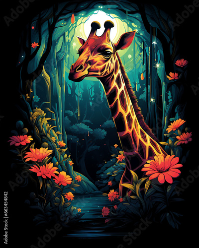 A Giraffe Standing in the Enchanted Woods Vector illustration Background