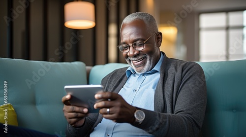 Digital Connection for Mature Generations - Mature Male Engaging with Online News and Messaging on His Phone in a Cozy Home Setting