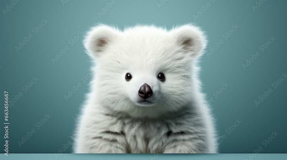 Obraz premium An ethereal mammal, its snowy fur glistening in the sun, gazes intently with piercing blue eyes and a powerful snout, embodying the untamed beauty of nature