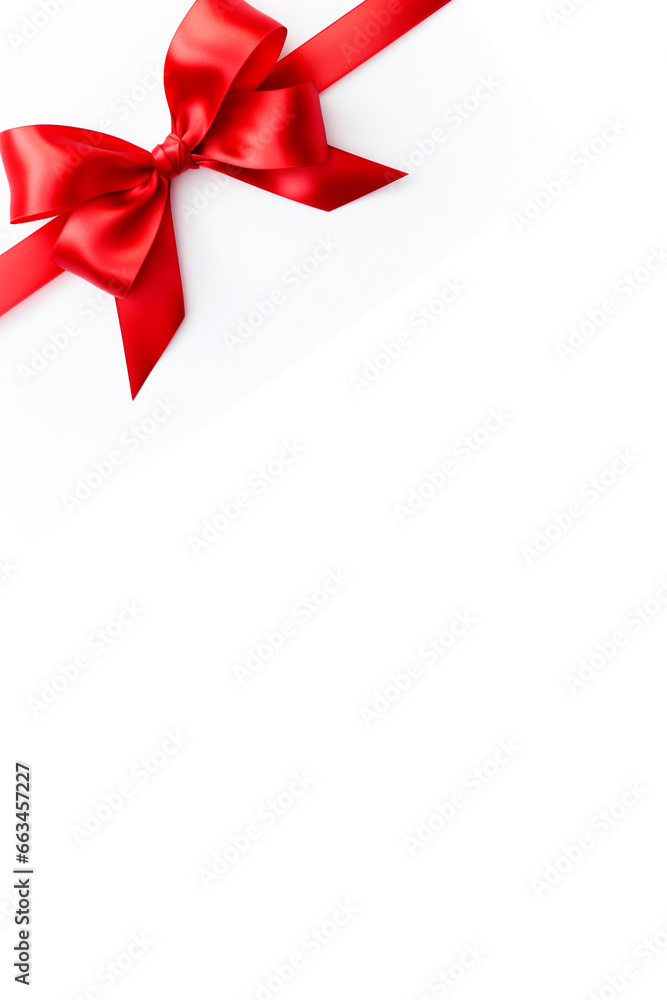 Elegant red ribbon and bow isolated on white. New Year and Christmas design elements