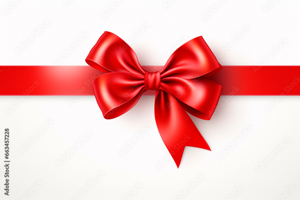 Elegant red ribbon and bow isolated on white. New Year and Christmas design elements Elegant red ribbon and bow isolated on white. New Year and Christmas design elements