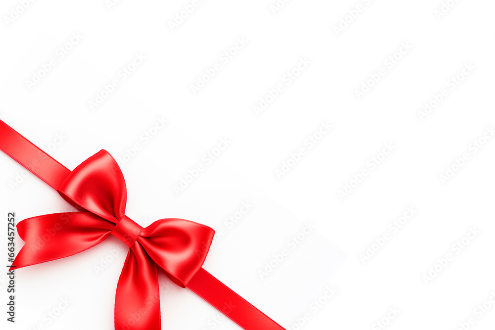 Elegant red ribbon and bow isolated on white. New Year and Christmas design elements Elegant red ribbon and bow isolated on white. New Year and Christmas design elements