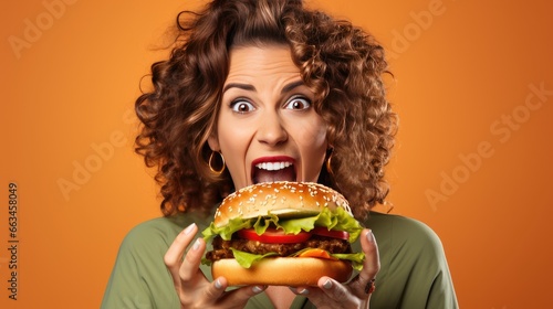 Delicious Burger Temptation - Woman with Funny Expression Craving Burger