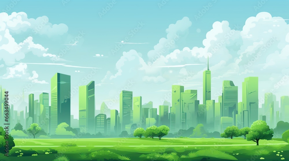 Rendering drawn green city landscape isolated background. AI generated image