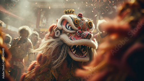 Head lion dance in Chinese cultures photo