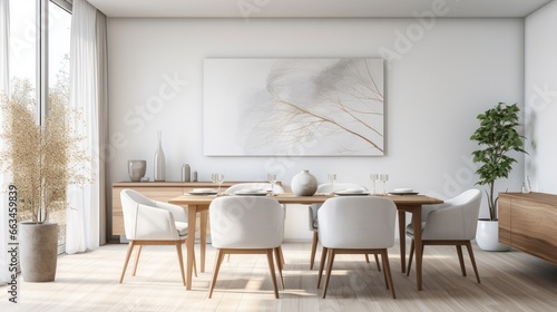 Selling Modern Living - Spacious Dining Room in a Newly Renovated Apartment. Ideal for Renting or Selling Real Estate. Contemporary Minimalist Design with White Furniture