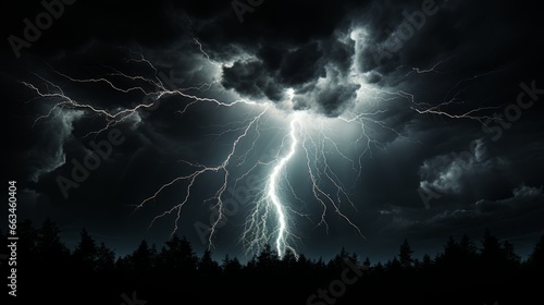 A wild and electrifying storm brews in the night sky, as lightning strikes the ground with powerful force amidst a sea of rolling clouds and deafening thunder