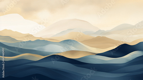 Beautiful mountains landscape. Nature background. Illustration for backdrops, banners, prints, posters, murals and wallpaper design.