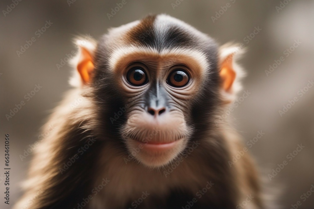 Obraz premium A Close-Up Portrait of a Funny and Surprised Monkey, Capturing the Endearing Cuteness of the Animal Kingdom