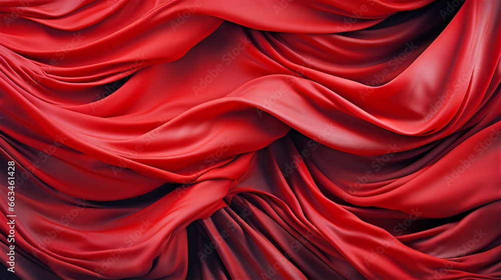 Vibrant maroon fabric cascades over a rich red curtain, igniting passion and adding a touch of mystery to the theatrical scene