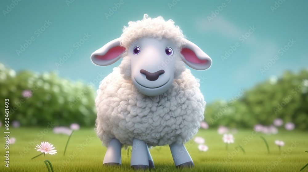 cartoon sheep cute 3D.Generative AI
