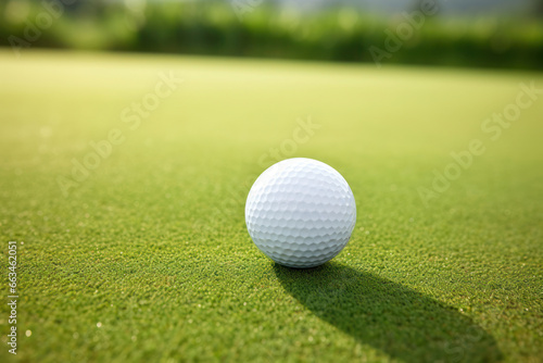 Close-Up of Golf Ball on Sunlit Green - Precision and Sport